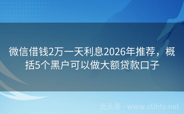 微信借钱2万一天利息2026年推荐，概括5个黑户可以做大额贷款口子