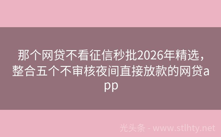 那个网贷不看征信秒批2026年精选，整合五个不审核夜间直接放款的网贷app