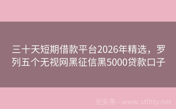 三十天短期借款平台2026年精选，罗列五个无视网黑征信黑5000贷款口子