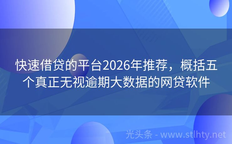 快速借贷的平台2026年推荐,概括五个真正无视逾期大数据的网贷软件