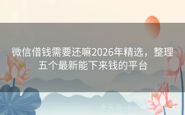 微信借钱需要还嘛2026年精选，整理五个最新能下来钱的平台