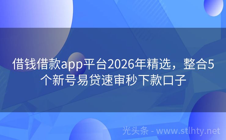 借钱借款app平台2026年精选，整合5个新号易贷速审秒下款口子