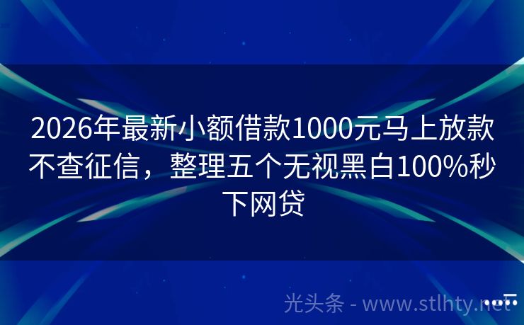 2026年最新小额借款1000元马上放款不查征信，整理五个无视黑白100%秒下网贷