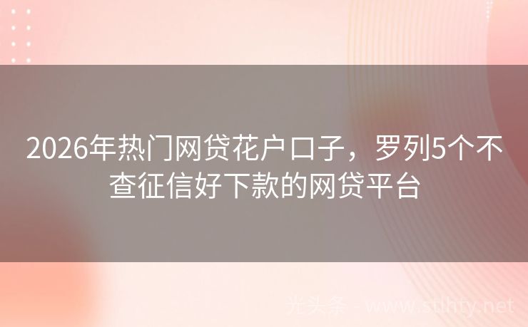 2026年热门网贷花户口子，罗列5个不查征信好下款的网贷平台