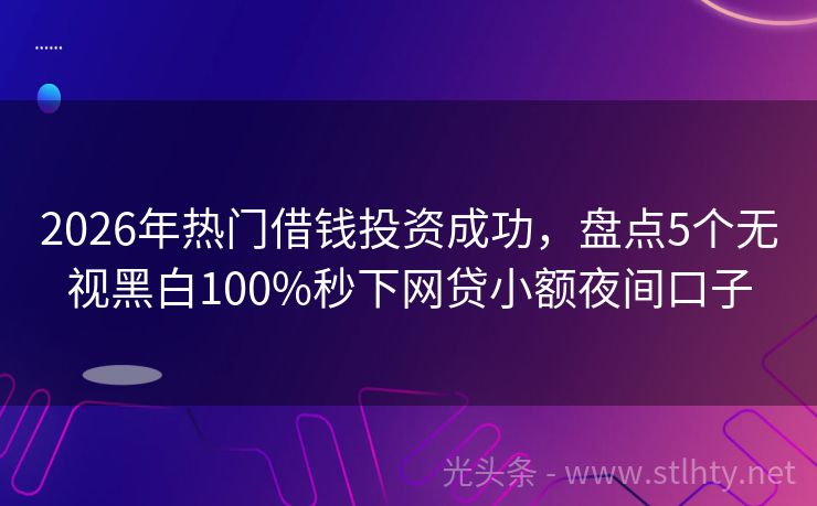 2026年热门借钱投资成功，盘点5个无视黑白100%秒下网贷小额夜间口子