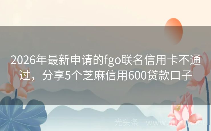 2026年最新申请的fgo联名信用卡不通过，分享5个芝麻信用600贷款口子
