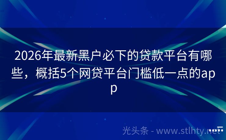 2026年最新黑户必下的贷款平台有哪些，概括5个网贷平台门槛低一点的app