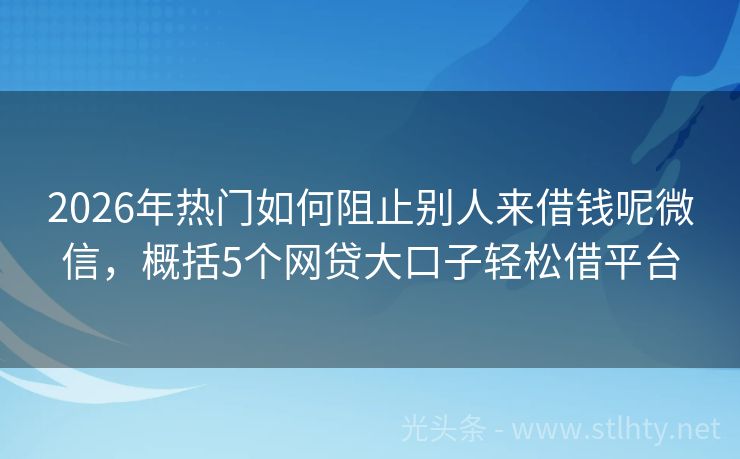 2026年热门如何阻止别人来借钱呢微信，概括5个网贷大口子轻松借平台