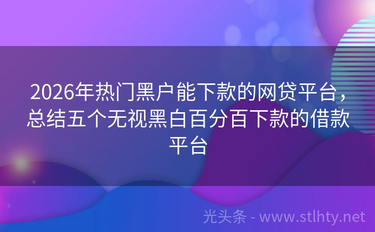 2026年热门黑户能下款的网贷平台，总结五个无视黑白百分百下款的借款平台