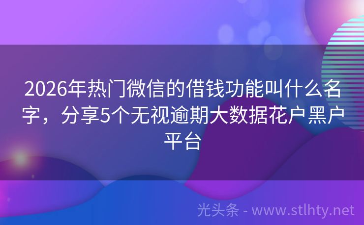 2026年热门微信的借钱功能叫什么名字，分享5个无视逾期大数据花户黑户平台