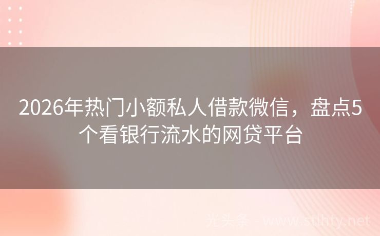 2026年热门小额私人借款微信，盘点5个看银行流水的网贷平台