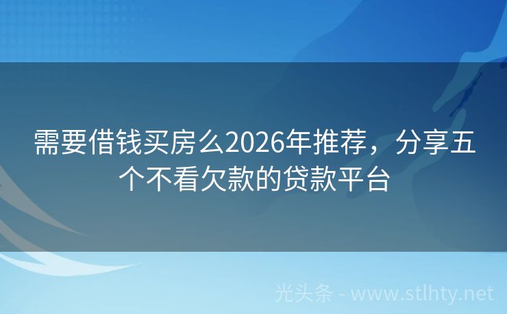 需要借钱买房么2026年推荐，分享五个不看欠款的贷款平台
