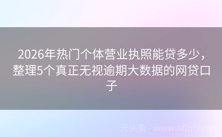 2026年热门个体营业执照能贷多少，整理5个真正无视逾期大数据的网贷口子