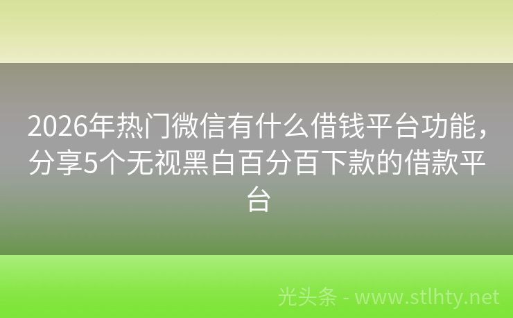 2026年热门微信有什么借钱平台功能，分享5个无视黑白百分百下款的借款平台