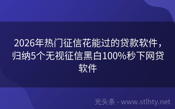 2026年热门征信花能过的贷款软件，归纳5个无视征信黑白100%秒下网贷软件
