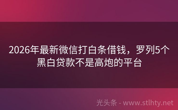2026年最新微信打白条借钱，罗列5个黑白贷款不是高炮的平台