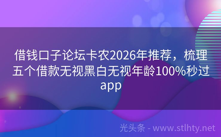 借钱口子论坛卡农2026年推荐，梳理五个借款无视黑白无视年龄100%秒过app