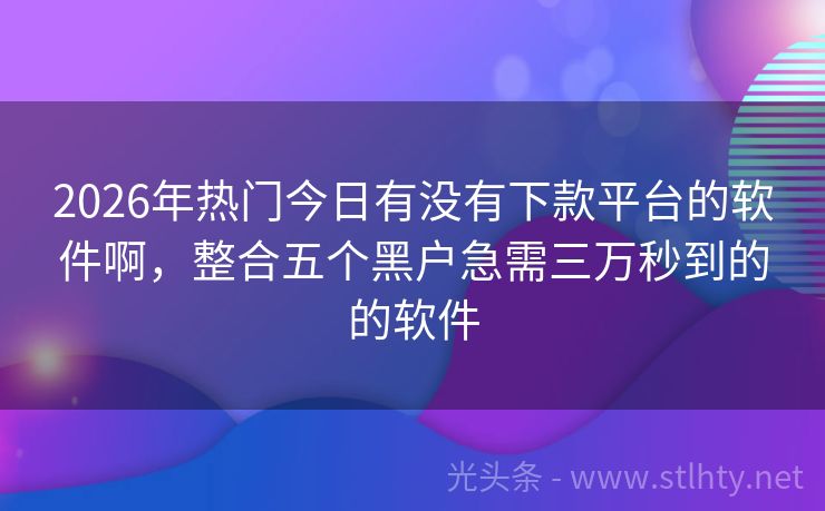 2026年热门今日有没有下款平台的软件啊，整合五个黑户急需三万秒到的的软件