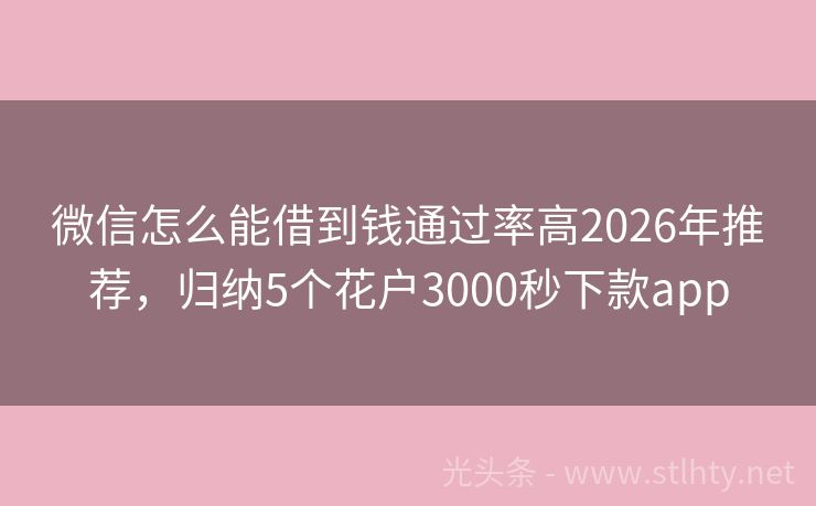 微信怎么能借到钱通过率高2026年推荐，归纳5个花户3000秒下款app