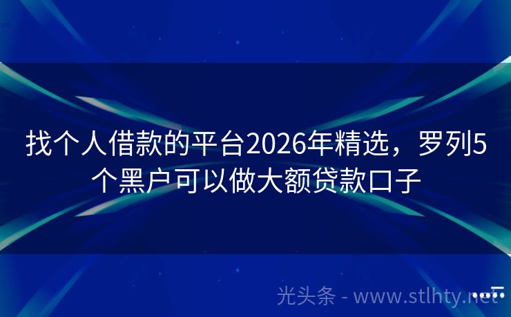 找个人借款的平台2026年精选，罗列5个黑户可以做大额贷款口子