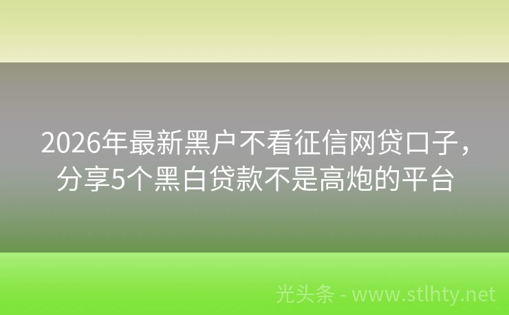 2026年最新黑户不看征信网贷口子，分享5个黑白贷款不是高炮的平台
