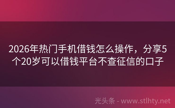 2026年热门手机借钱怎么操作，分享5个20岁可以借钱平台不查征信的口子