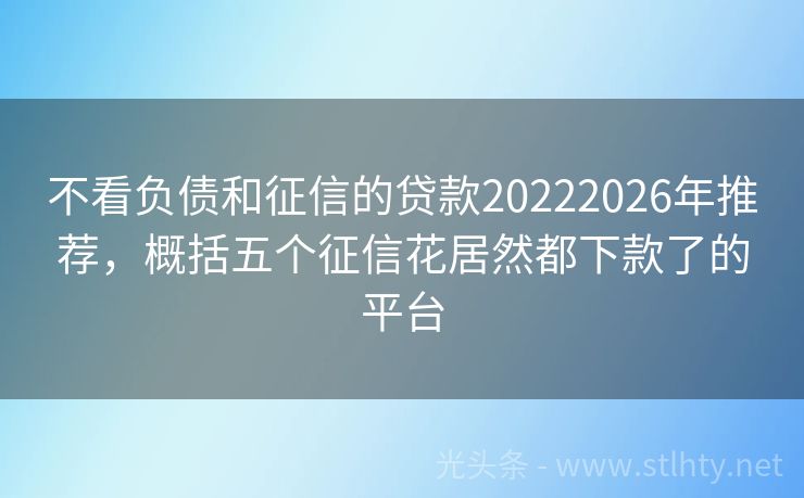 不看负债和征信的贷款20222026年推荐，概括五个征信花居然都下款了的平台
