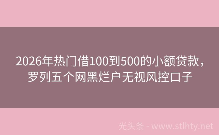 2026年热门借100到500的小额贷款，罗列五个网黑烂户无视风控口子