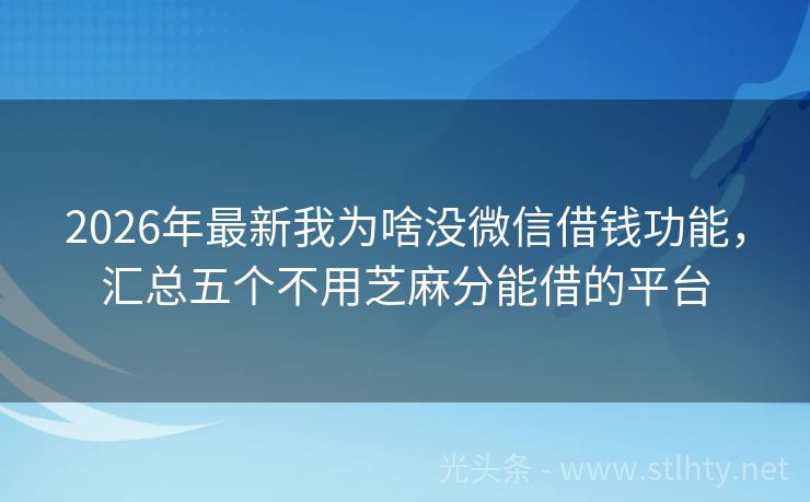 2026年最新我为啥没微信借钱功能，汇总五个不用芝麻分能借的平台