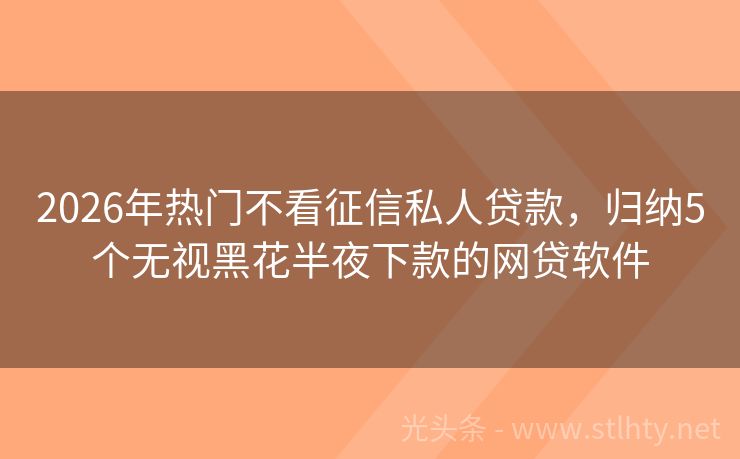 2026年热门不看征信私人贷款，归纳5个无视黑花半夜下款的网贷软件