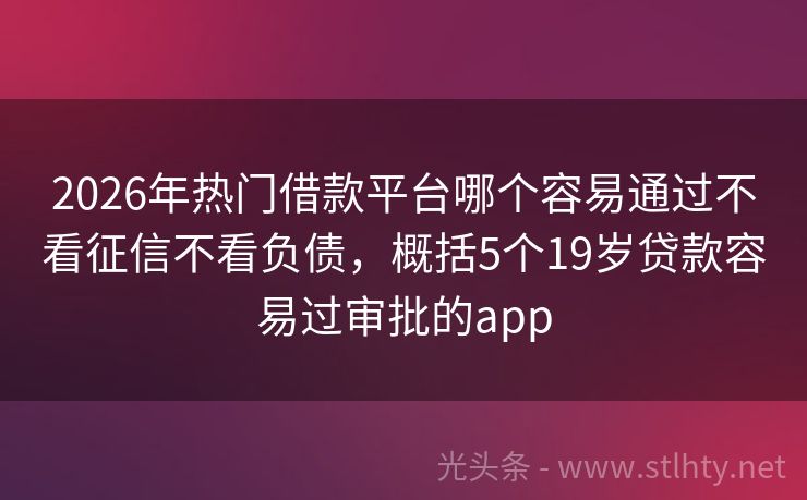 2026年热门借款平台哪个容易通过不看征信不看负债，概括5个19岁贷款容易过审批的app