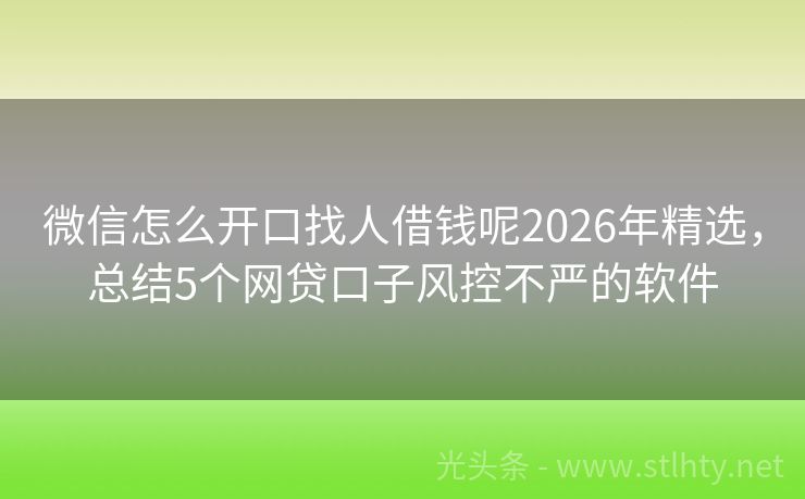 微信怎么开口找人借钱呢2026年精选，总结5个网贷口子风控不严的软件