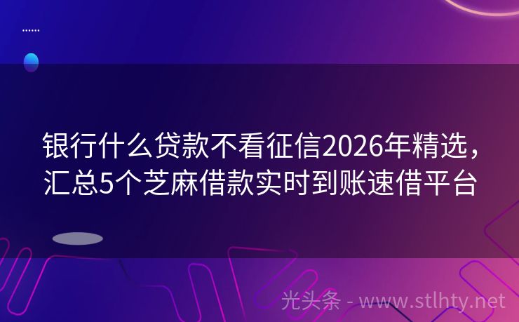 银行什么贷款不看征信2026年精选，汇总5个芝麻借款实时到账速借平台