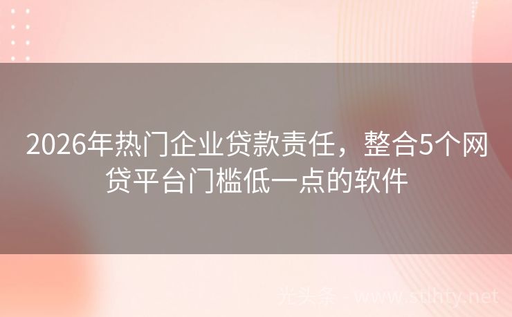 2026年热门企业贷款责任，整合5个网贷平台门槛低一点的软件