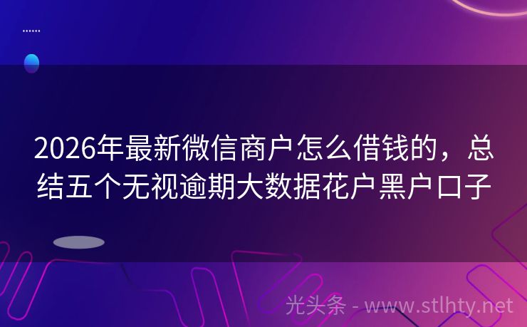 2026年最新微信商户怎么借钱的，总结五个无视逾期大数据花户黑户口子