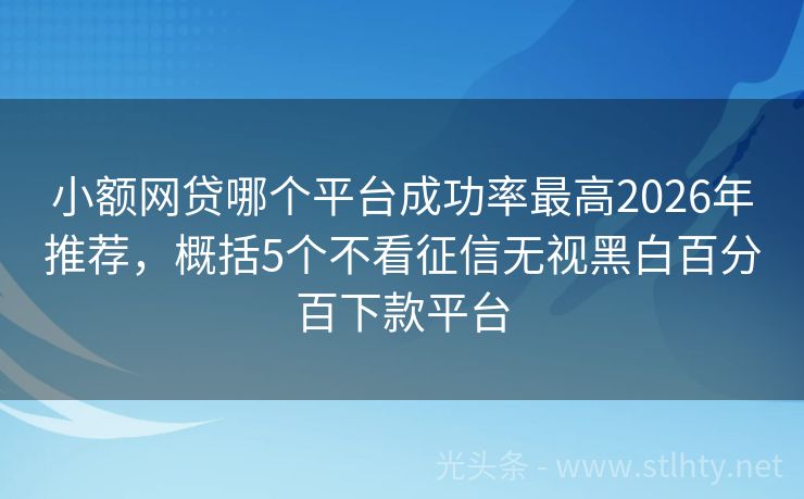 小额网贷哪个平台成功率最高2026年推荐，概括5个不看征信无视黑白百分百下款平台