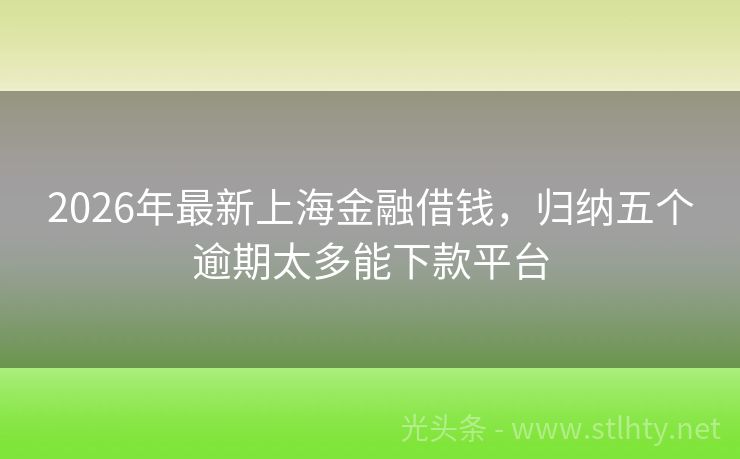 2026年最新上海金融借钱，归纳五个逾期太多能下款平台