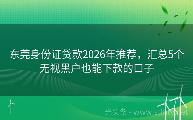 东莞身份证贷款2026年推荐，汇总5个无视黑户也能下款的口子