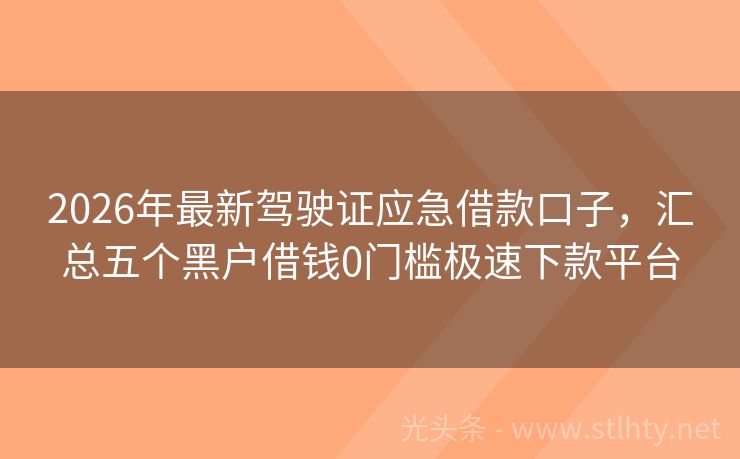 2026年最新驾驶证应急借款口子，汇总五个黑户借钱0门槛极速下款平台