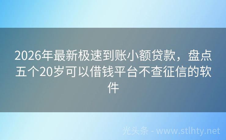 2026年最新极速到账小额贷款，盘点五个20岁可以借钱平台不查征信的软件