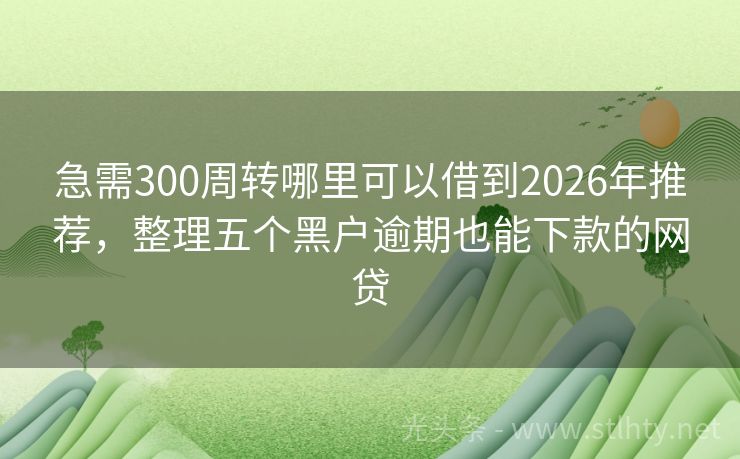 急需300周转哪里可以借到2026年推荐，整理五个黑户逾期也能下款的网贷