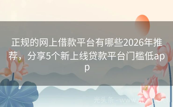 正规的网上借款平台有哪些2026年推荐，分享5个新上线贷款平台门槛低app