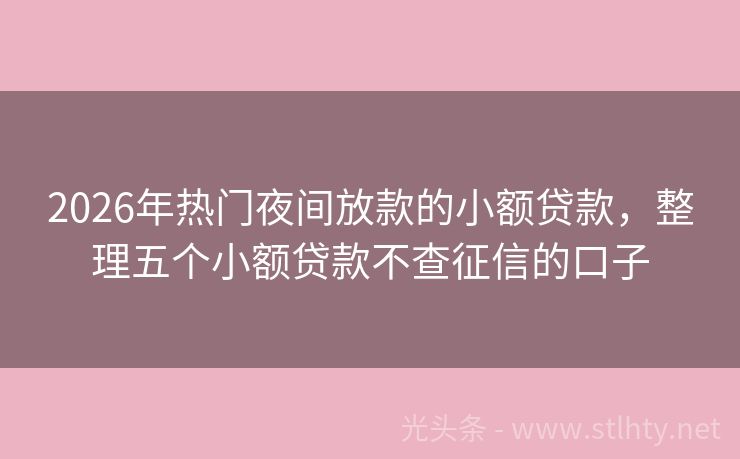 2026年热门夜间放款的小额贷款，整理五个小额贷款不查征信的口子