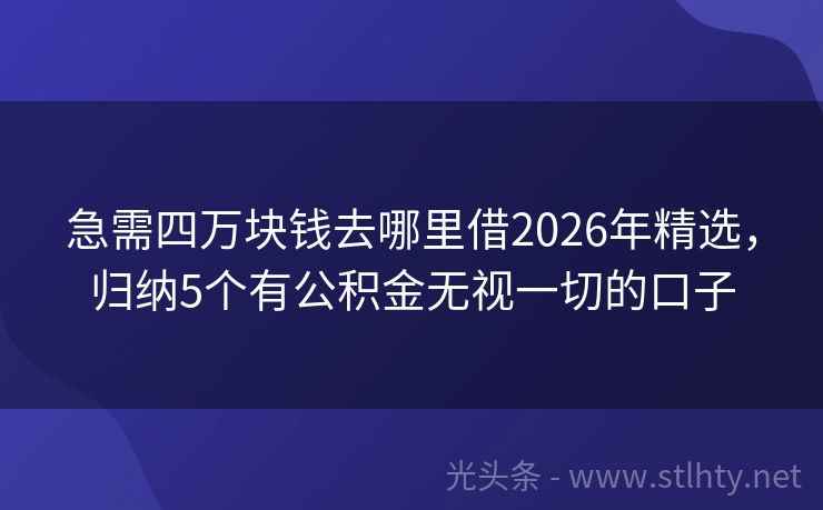 急需四万块钱去哪里借2026年精选，归纳5个有公积金无视一切的口子