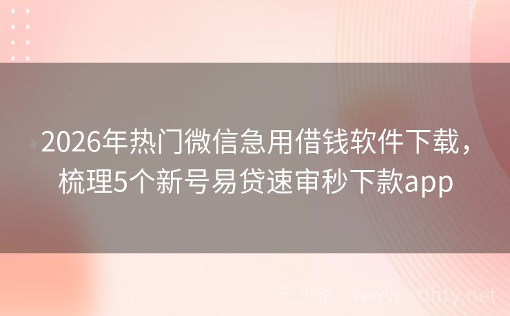 2026年热门微信急用借钱软件下载，梳理5个新号易贷速审秒下款app
