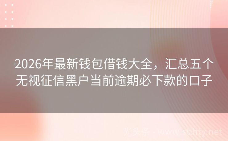 2026年最新钱包借钱大全，汇总五个无视征信黑户当前逾期必下款的口子