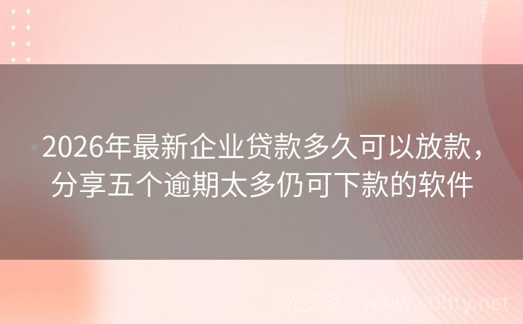 2026年最新企业贷款多久可以放款，分享五个逾期太多仍可下款的软件