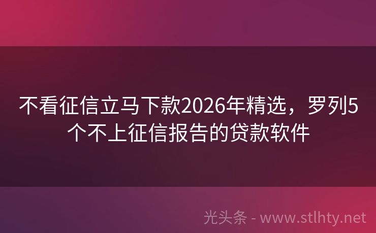 不看征信立马下款2026年精选，罗列5个不上征信报告的贷款软件