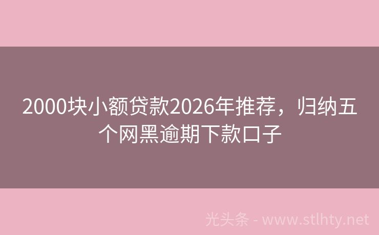 2000块小额贷款2026年推荐，归纳五个网黑逾期下款口子