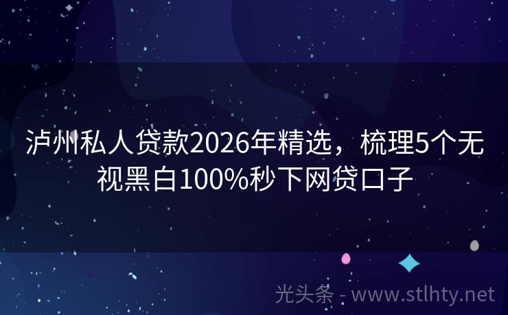 泸州私人贷款2026年精选，梳理5个无视黑白100%秒下网贷口子
